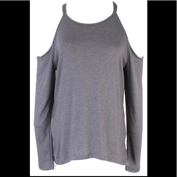 LAST ONE Large Gray Cold Shoulder Casual Top - Picture 7 of 7